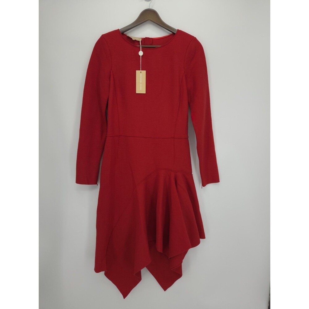 New Michael Kors Collection Handkerchief Hem Dress Red 100% Virgin Wool Size 6